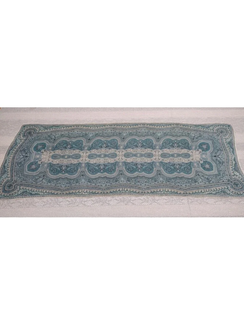 Vintage 50s 60s Silk Chiffon Scarf  Big Indian Paisley Teal Green Wide Oblong